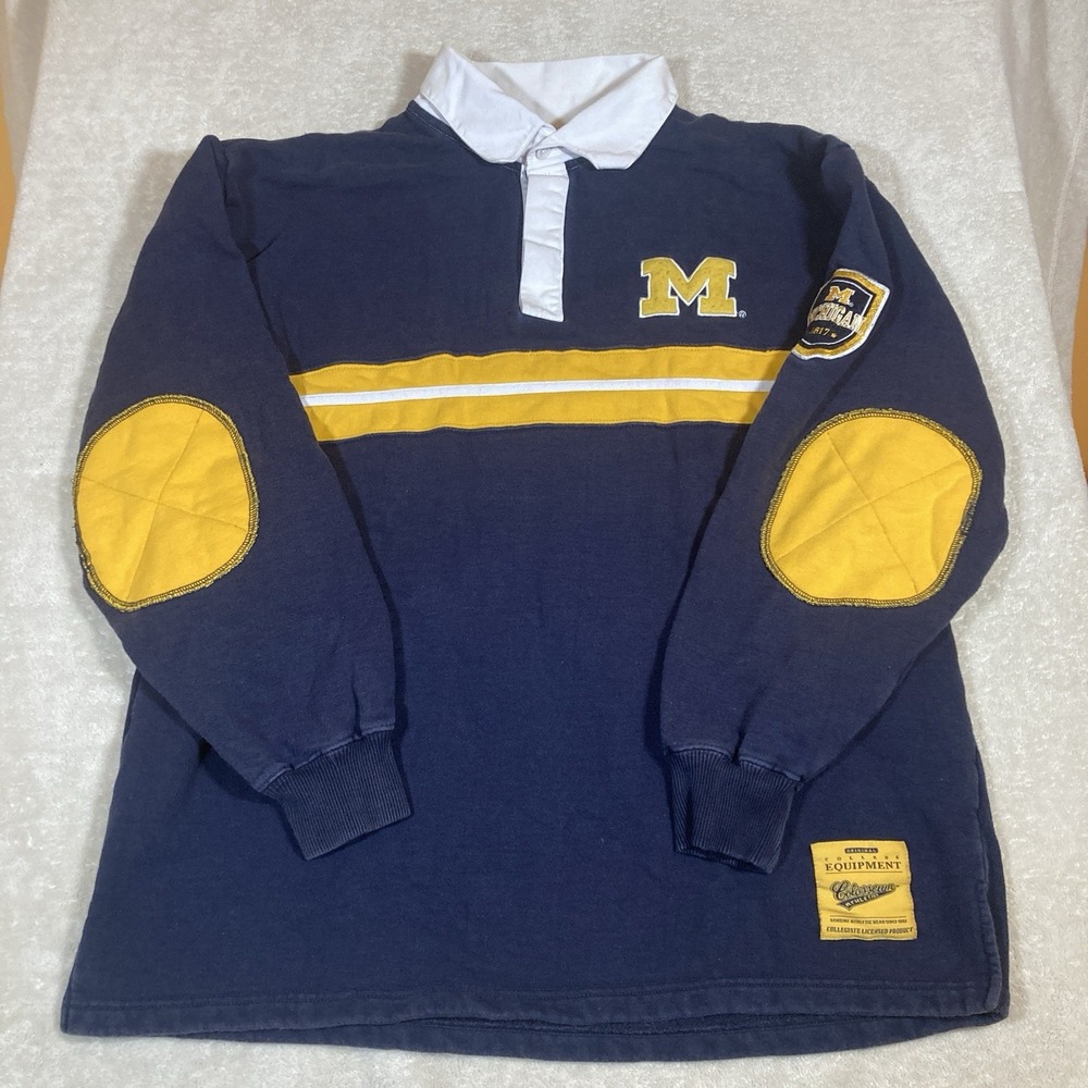 University Michigan Rugby Shirt Colosseum Athletics XL Long Sleeve Elbow Patches